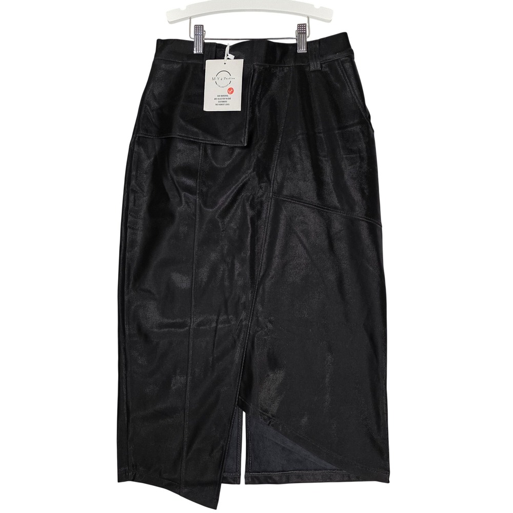 Metallic High Waist Midi Pencil Skirt Abstract Womens Size L NWT Cyberpunk Dark